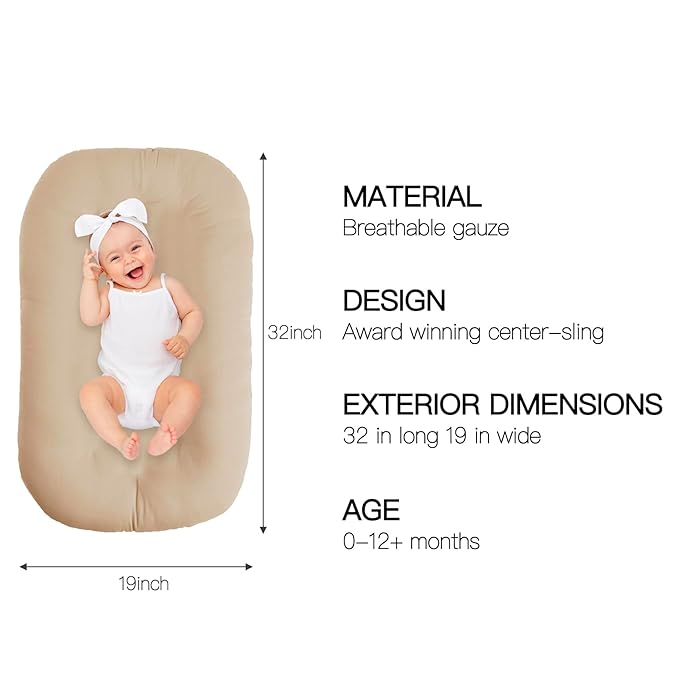 Baby Lounger for Newborn - Snuggle Cozy Me Lounger | Breathable Soft Cotton, 0-24 Months Portable Playtime Baby Nest, Newborn Baby Essentials Gifts- Coffee (1 Lounger + 1 Cover)