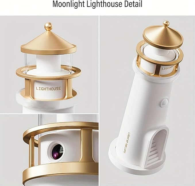 Moon Lighthouse Projector Night Light with Motion Sensor - Rechargeable LED Galaxy Table Lamp, Moon Lamp for Kids, Bedroom, Nursery Decor - Perfect Christmas, Birthday Gift for Boys & Girls