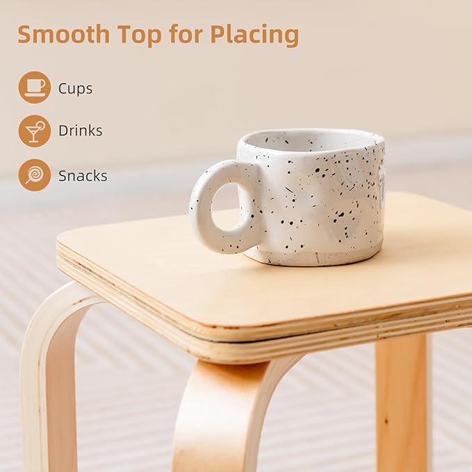 GOFLAME Stackable Wooden Stools Set of 4, Backless Chairs with Square Top, Anti-Slip Felt Mats, Portable Seating for Classroom, Office, Dinning Room, Living Room, Kitchen, Bar Counter, Natural