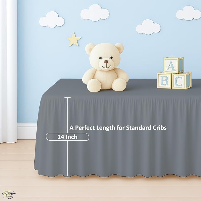 Cottington Lane Dark Grey Crib Skirt Dust Ruffle, 100% Natural Cotton, Soft, Durable Nursery Crib Toddler Bedding Skirt for Baby Girls or Boys, Fits Standard Cribs 28" x 52" with 14" Drop