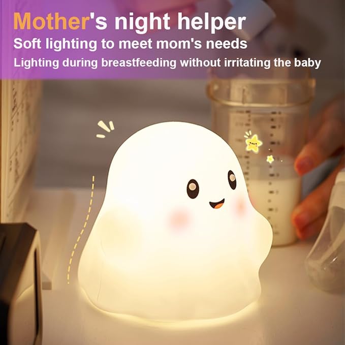 Ghost Night Light for Kids,Halloween Night Light with 13 Interactive Sound Effects ,Cute Silicone Light with 3 Levels of Brightness,Suitable for Indoor Halloween Decorations and Family (white ghost 1)