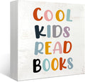 Mtrgdn Cool Kids Read Books Wood Box Sign Desk Decor Rustic Reading Wooden Box Block Sign Decorations for Home Kids Room Reading Room Nursery Classroom Wall Tabletop Desk Decor