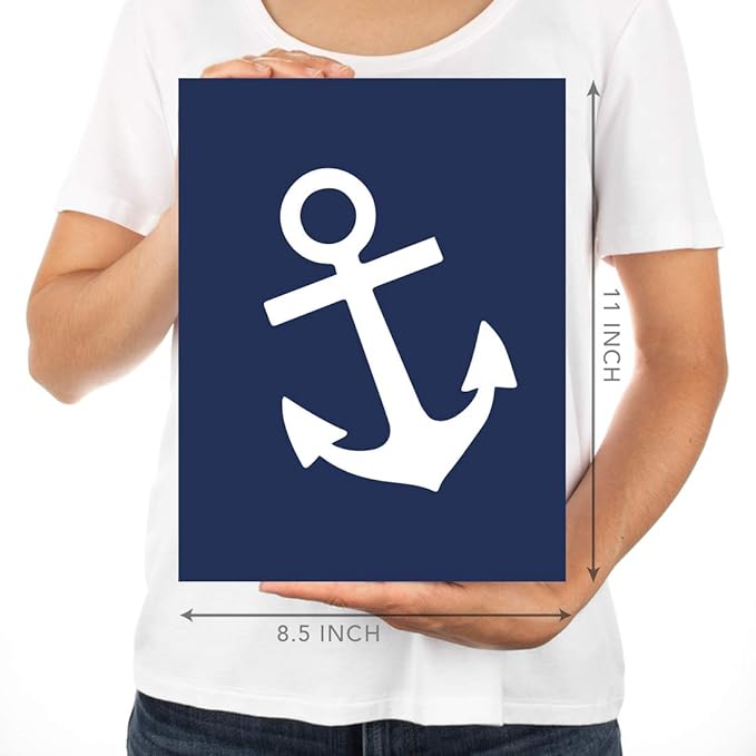 Andaz Press Ocean Nautical Sailor Theme Nursery Kids Bedroom Hanging Wall Art Decor, 8.5x11-inch, Navy Blue Theme, Boat, Anchor, Lighthouse, Whale, 6-Pack, Unframed Room Poster