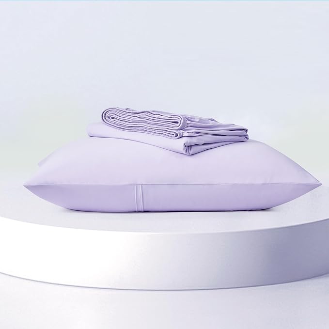 Dream Valley® Twin Sheets Set, Cooling Fitted Sheet with 1 Pillowcase-2 PCS with No Flat Sheet,Q-Max > 0.4 Aerocool, Cooling for Night Sweats, Hot Sleepers,deep Pocket up to 15",Lavender Fog