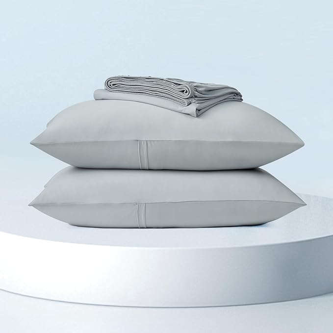 Dream Valley® King Size Sheets Set, Cooling Fitted Sheet with 2 Pillowcase-3 PCS with No Flat Sheet,Q-Max > 0.4 Aerocool, Cooling for Night Sweats, Hot Sleepers,deep Pocket up to 15",Cool Grey