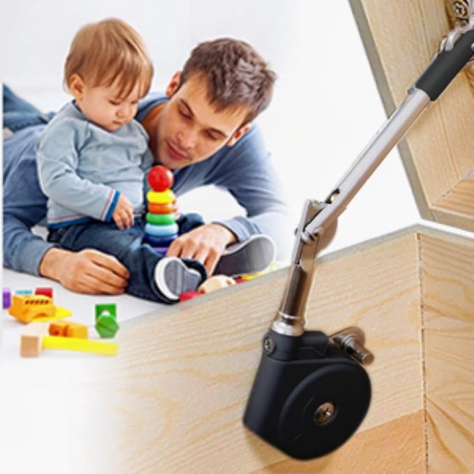 Toy Box Hinges Soft Close - Chest Hinge Lid Stay 105 Degree Open with Soft Close, Lid Support for Toy Box and Upward Top-Opening Flap Doors (Black 1 Pack)