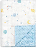Outer Space Baby Blankets for Boys, Soft Nursery Minky Blankets with Muslin and Dotted Fleece Back 30x40 inches, Receiving Bed Quilt for Newborn, Infants, Toddlers