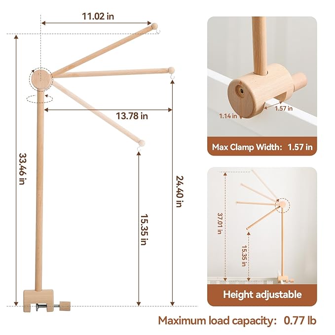 HI BABY MONMENT Crib Mobile Arm - Baby Mobile Hanger with 360° Vertical Adjustment, Stabilizing Attachment for Added Safety, Mobile Arm for Crib, Sturdy & Secure Design for Nursery Mobile