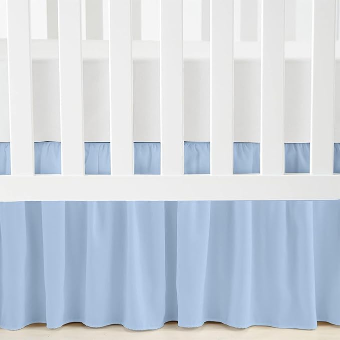 Luxury Crib Bed Skirt 28" x 52" with 14 Inch Drop Soft & Breathable Dust Ruffle Fits Standard Crib and Toddler Bed Nursery Microfiber Fabric Ruffle Bed Skirt for Baby Boys or Girls Light Blue Solid