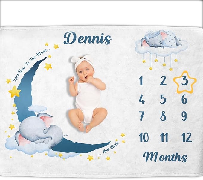 OLIVE OLIVIA Personalized Monthly Baby Milestone Blanket, Baby Months Blanket, Perfect Custom Newborn Gifts,30"x40"