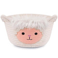 Small Storage Basket for Nursery, Sheep Woven Animal Gift Basket, Round Woven Rope Cotton Storage, Baby Blanket 0rganizer with Ears Handles, Blanket Towel Decor Storage Bins, 8.2"D x 4.7"H IN