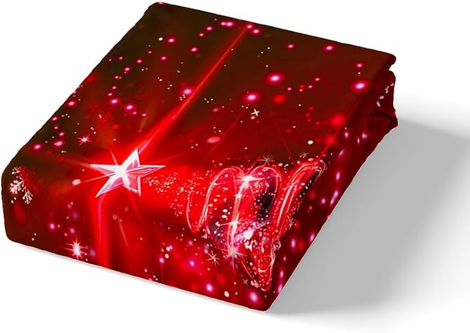 Manfei Red Xmas Tree Duvet Cover Set King Size, White Snowflake Print Bedding Set 3pcs for Kids Boys Girls Bedroom Decor, Christmas Theme Comforter Cover with 2 Pillowcases,No Comforter