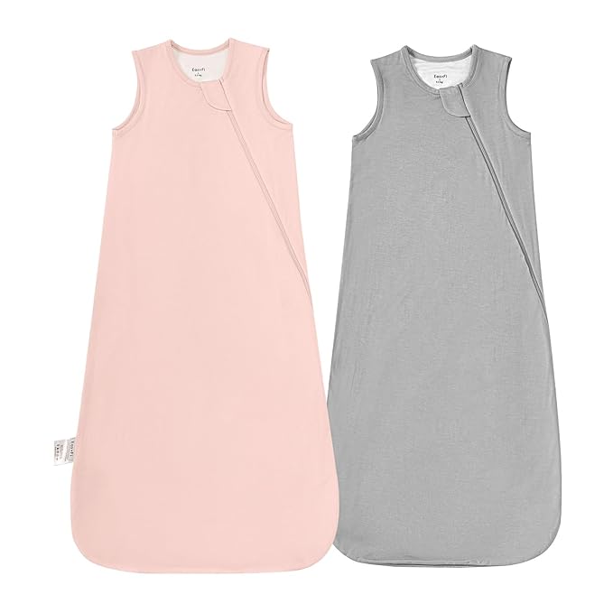 Supersoft Rayon Made from Bamboo Sleep Sack 6-12 Months 0.5 Tog Lightweight Toddler Sleep Sack Baby Wearable Blanket with 2-Way Zipper Summer Unisex Sleeping Bag for Babies (2 Pack) Pink & Gray