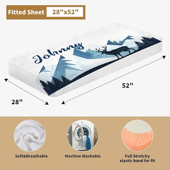 Custom Baby Crib Bedding Set, 3 Pcs Personalized Nursery Bedding Set with Name, Soft Baby Bedding Crib Sets with Blanket - Toddler Crib Sets for Girl Boy, Infant Newborn Gifts, Blue Moon & Bea
