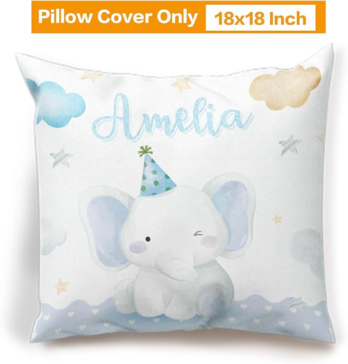 Custom Crib Bedding Set - Elephant Design Personalized Name Baby Nursery Bedding 3 Pcs Set - Chic Soft Blanket, Sheet, Pillowcase for Newborns Boys Girls Gifts Color06