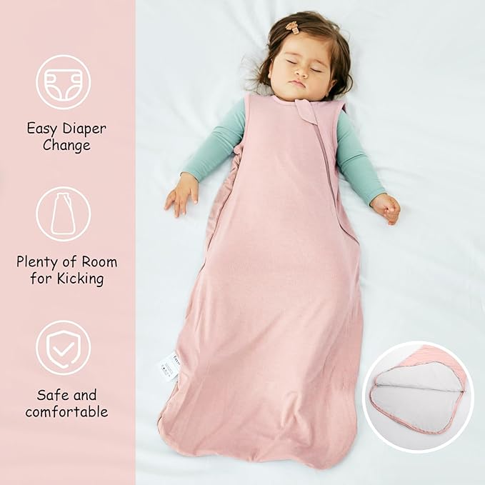 Supersoft Rayon Made from Bamboo Sleep Sack 6-12 Months 0.5 Tog Lightweight Toddler Sleep Sack Baby Wearable Blanket with 2-Way Zipper Summer Unisex Sleeping Bag for Babies - Pink