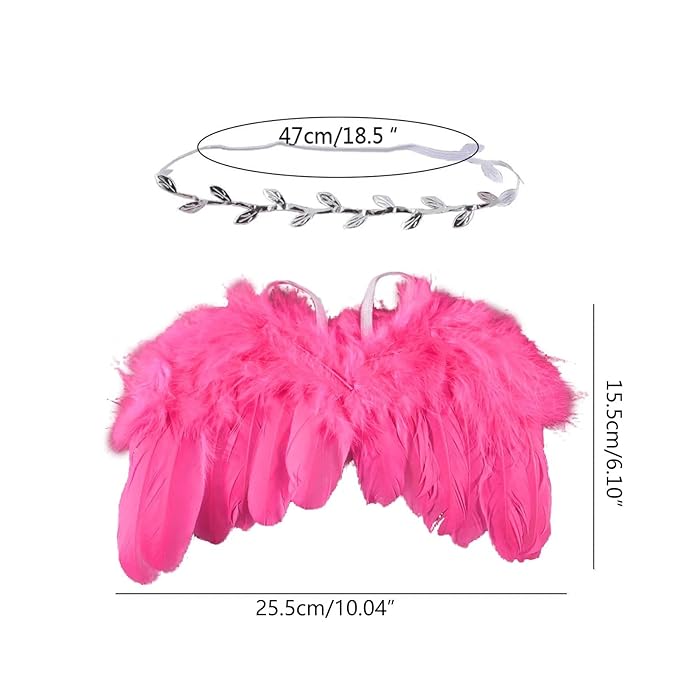 Qiansail Newborn Baby Fairy Angel Wings Princess Feather Wing Costume with White Headband Photography Props Shoot Outfits for Birthday (Light Pinik)