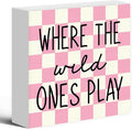 Where The Wild Ones Play Wood Box Sign Desk Decor 5X5, Nursery Kids Room Wooden Block Sign Decorations for Playroom Toddler Room Wall Tabletop Shelf Decor