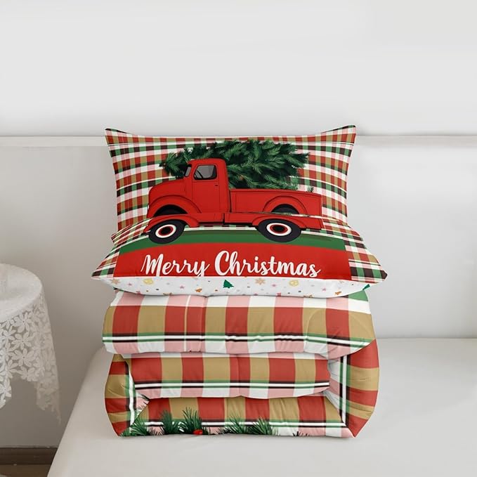 Feelyou Merry Christmas Kids Comforter Set King Size Christmas Tree Bedding Set Snowflake Duvet Quilt for Kids Boys Girls Bedroom Winter Decor Microfiber Ultra Soft Breathable