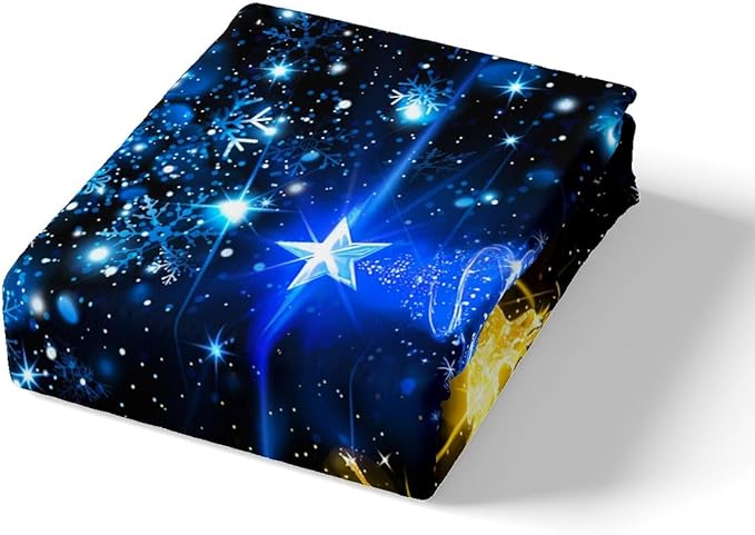 Christmas Duvet Cover Set King Size Gold Reindeer Bedding Set 3pcs for Kids Boys Girls Room Decor Blue Christmas Tree Comforter Cover Western New Year Theme Quilt Cover with 2 Pillowcases,No Comforter
