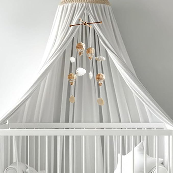 DYNWAVE Baby Mobile for Crib,Rattan Hot Air Balloon Pendant,Cloud Ornament Decoration for Babies, Home Children's Room,Girls Boys