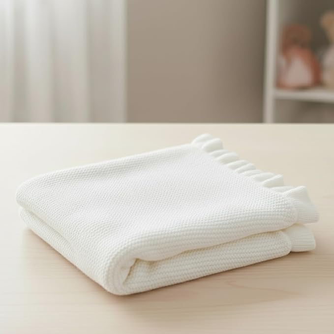Cotton Baby Blanket with Ruffle Edge Soft Breathable Newborn Blanket for Boys & Girls, Lightweight Knit Throw for Crib, Stroller & Nursery Multiple Colors Available Red 30x40
