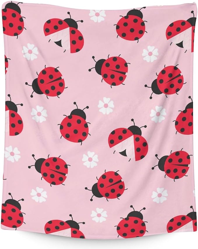 Ladybug Gifts - 40 x 50 Inches Cute Girls Blankets for Lady Bug Lovers - Pink Plush Soft Decor Stuff for Couch, Sofa