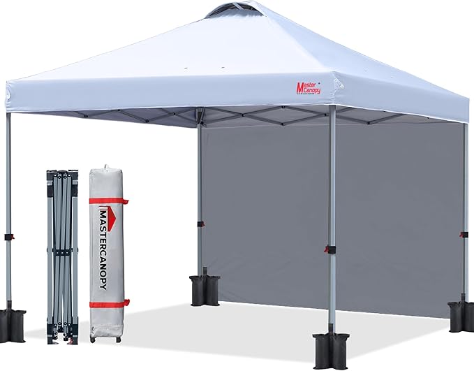 MASTERCANOPY Durable Pop-up Canopy Tent with 1 Sidewall (10'x10',White)
