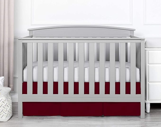 Box Pleated Mini Crib Bed Skirt Premium 100% Cotton 800 Thread Count Nursery Crib Toddler Bedding Crib Bedskirt for Baby Boys or Baby Girls, (24" x 38") + 10" Drop Lenght - Burgundy Solid