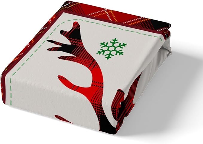 Manfei Xmas Deer Duvet Cover Set King Size, Christmas Tree Snowflake Print Comforter Cover with 2 Pillowcases, New Year Theme Bedding Set 3pcs for Kids Boys Girls Bedroom Decor,No Comforter