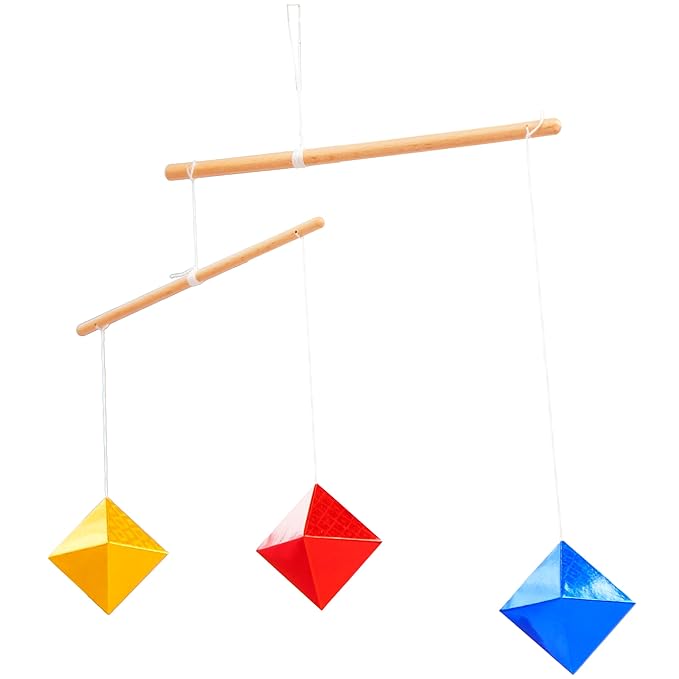 Geometric Octahedron in Same Size Hanging Mobile,Montessori Mobile, Yellow Blue Red, Wooden Dowel