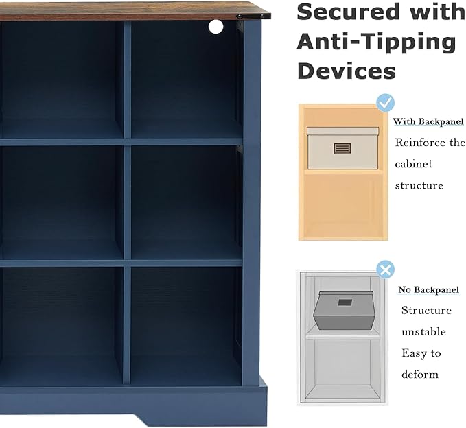 9 Cube Storage Organizer, Wood Cube Bookshelf with LED Lights, Horizontal Storage Cubes, Kids Bookshelf, Display Cabinet Cubby Shelf for Living Room Home Office Bedroom，Navy Blue