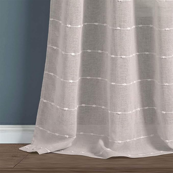 Lush Decor Farmhouse Textured Grommet Sheer Window Curtain Panel Pair, 38"W x 84"L, Gray