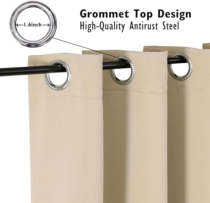 ChrisDowa Blackout Curtains 48 inches Long for Bedroom - 2 Panels Set Grommet Thermal Insulated Room Darkening Curtains for Living Room (Biscotti Beige, 42 x 48 Inch)