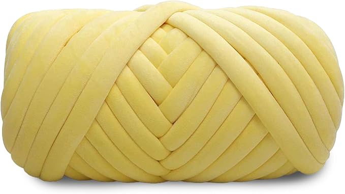 Velvet Chunky Yarn Bulky Giant Arm Knitting Ya rn, Super Soft Jumbo Tube Weight, Fluffy DIY Crochet Hand Making Washable for Blanket, Pet Bed, Rugs Pillow (2.2lb-Gold Yellow)