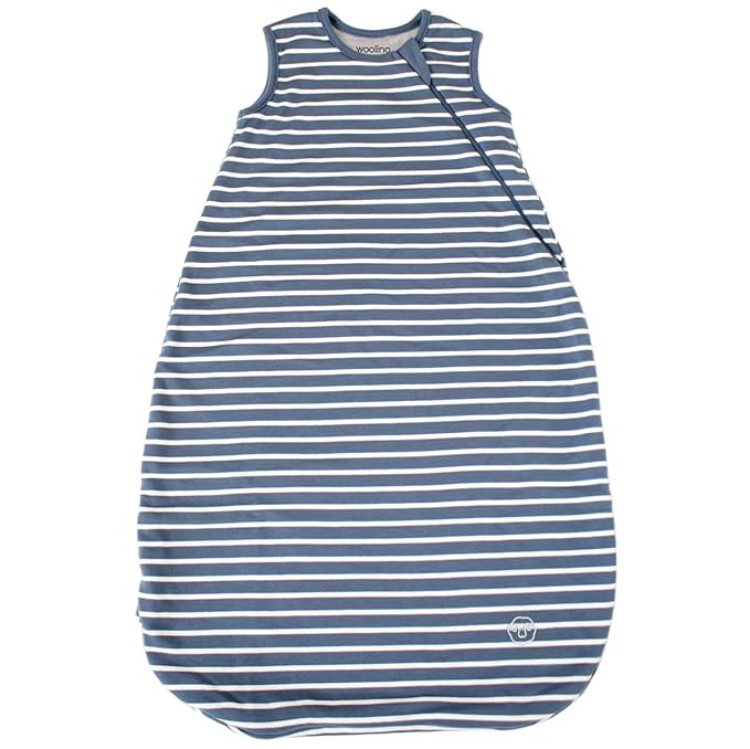 Woolino Merino Wool and Organic Cotton Baby Sleep Bag - 4 Season Classic Sleep Sack - Two-Way Zipper Sleeping Bag for Baby and Toddler - 0-6 Months - Navy Blue