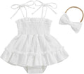 Newborn Baby Girl Bodysuit Sleeveless Halter Frill Romper One-piece Jumpsuit with Headband Summer Clothes Set