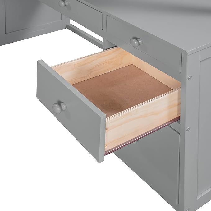 CITYLIGHT Full Loft Bed with Desk and Shelves,Wooden Full Size Loft Bed with Desk and Storage Drawers, Space Saving Loft Bed Full for Kids Girls Boys (Full,Grey)