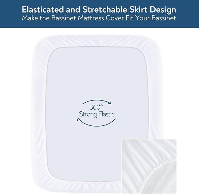 Waterproof Bassinet Mattress Pad Cover 28" x 23" - Fit for 4moms Breeze Plus Bassinet, 2 Pack Quilted Bedside Crib Mattress Protector, Cotton Terry Surface