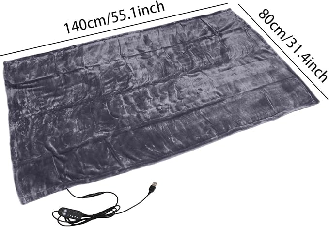 Portable Heated Blanket Throw - USB Charging Flannel Electric Blankets, Fast Heating Warming Winter Throw Blanket for Women, Machine Washable (Gray, 55X31 Inches)