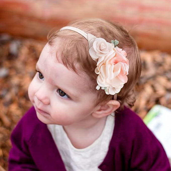 cherrboll 3pcs Baby Girl Headbands Flowers, Super Soft & Stretchy Nylon Floral Hairbands for Newborn Toddler