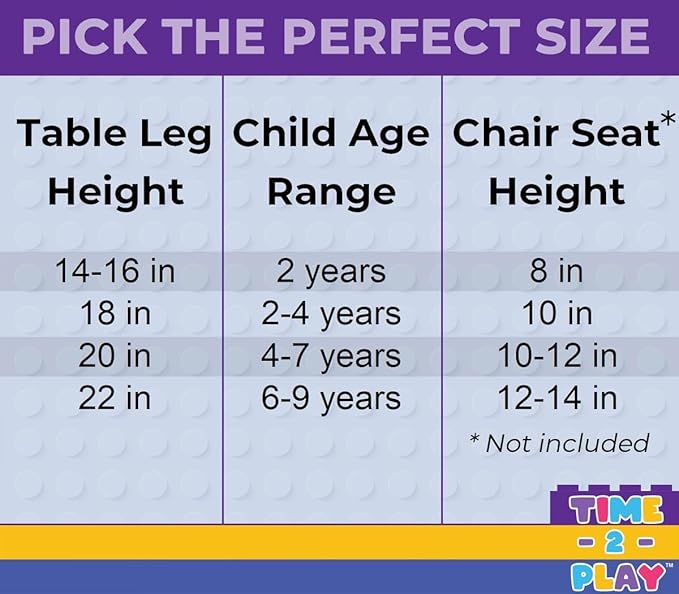 Time-2-Play Montessori Toddler's 35" W Square Birch Plywood Red and Blue Compatible with Duplo Blocks Table with 16" Long Legs, Solid Wood Desk for Playroom/Daycare/Preschool