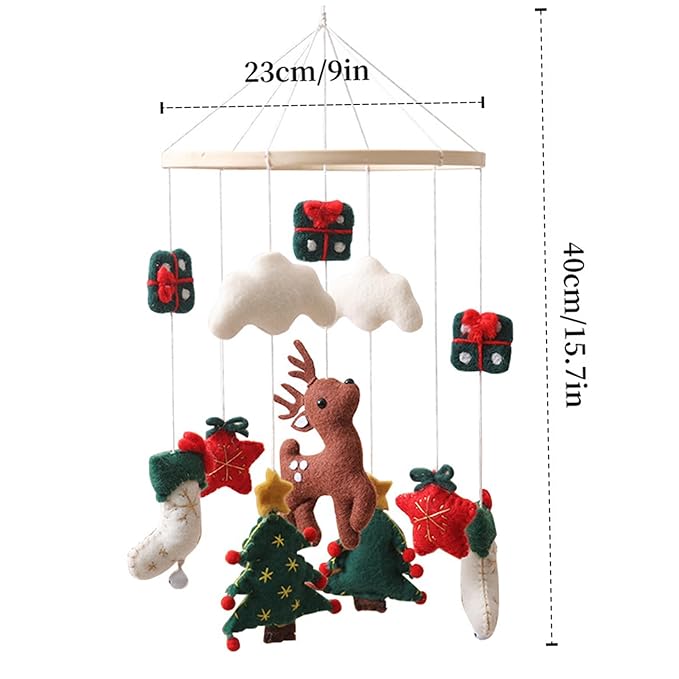 Baby Crib Mobile, Christmas Deer Crib Hanging Toy, Felt Xmas Tree Clouds Stars Baby Wind Chimes, Newborn Gifts for Girls Boys Toys Hanging Christmas Toys Mobile Hanger for