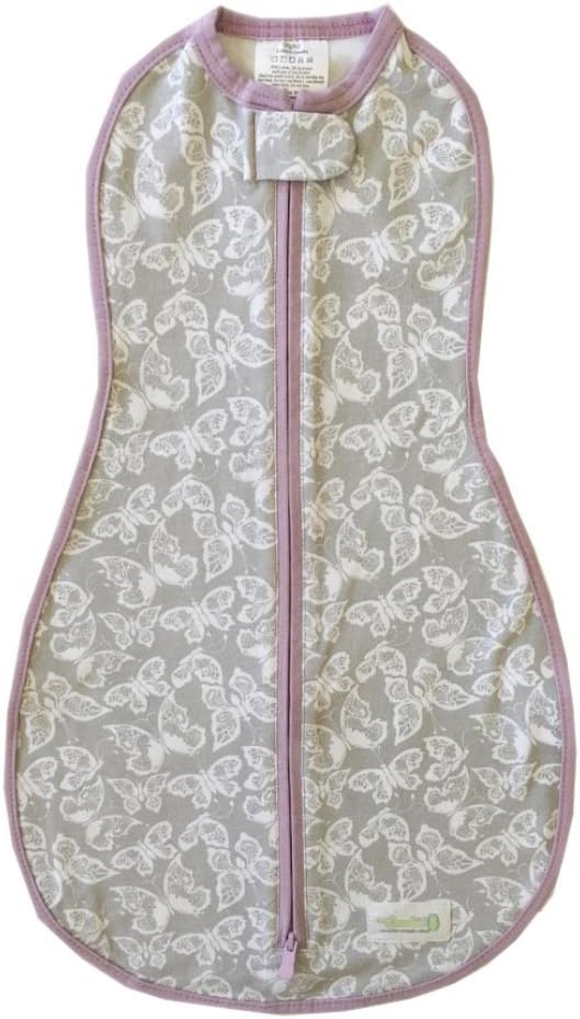 Woombie Original Baby Swaddling Blanket - Self-Soothing, Cotton Baby Swaddle with Zipper - Wearable Newborn Blanket, Butterflies with Pink Trim, 14-19 lbs