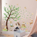Jungle Animals Wall Decals Woodland Nursery Animals Large Tree Wall Stickers Watercolor Ferret Deer Fox Squirrel Home Decal Stickers for Baby Nursery Kids Bedroom Toddler Room Wall Decor
