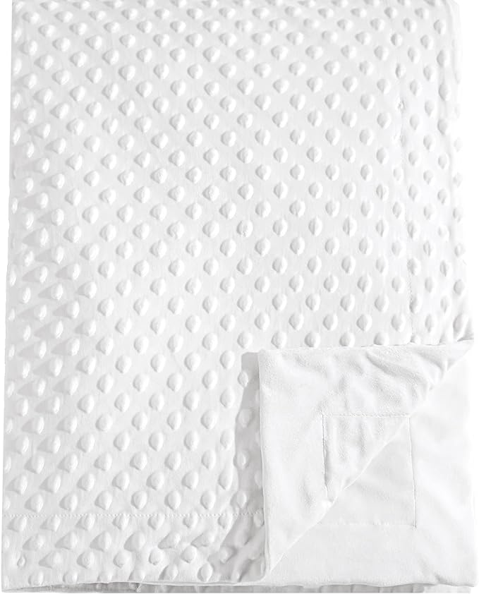 david's kids Micro Fleece Minky Baby Blanket for Boys Girls Neutral with Double Layer and Soothing Raised Dots, Breathable and Soft Lightweight Receiving Blanket for Newborns 30x40 Inches, White