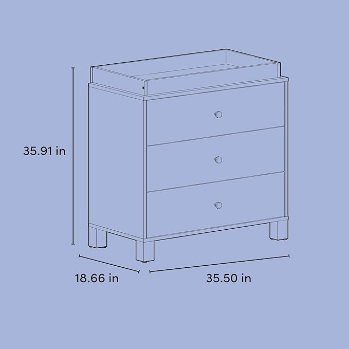 Storkcraft California 3-Drawer Chest with Removable Changing Topper (Midnight Blue with Driftwood) – GREENGUARD Gold Certified, Interlocking Drawer System, Pre-Installed Tracks, Easy Assembly
