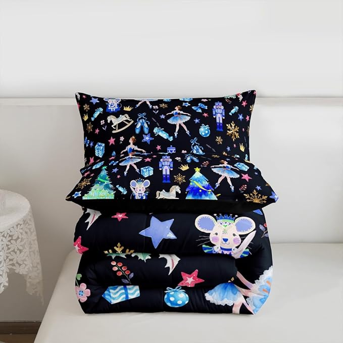 Feelyou Merry Christmas Kids Comforter Set Full Size Ballet Nutcracker Bedding Set Snowflake Duvet Quilt for Kids Boys Girls Bedroom Decor Microfiber Ultra Soft Breathable