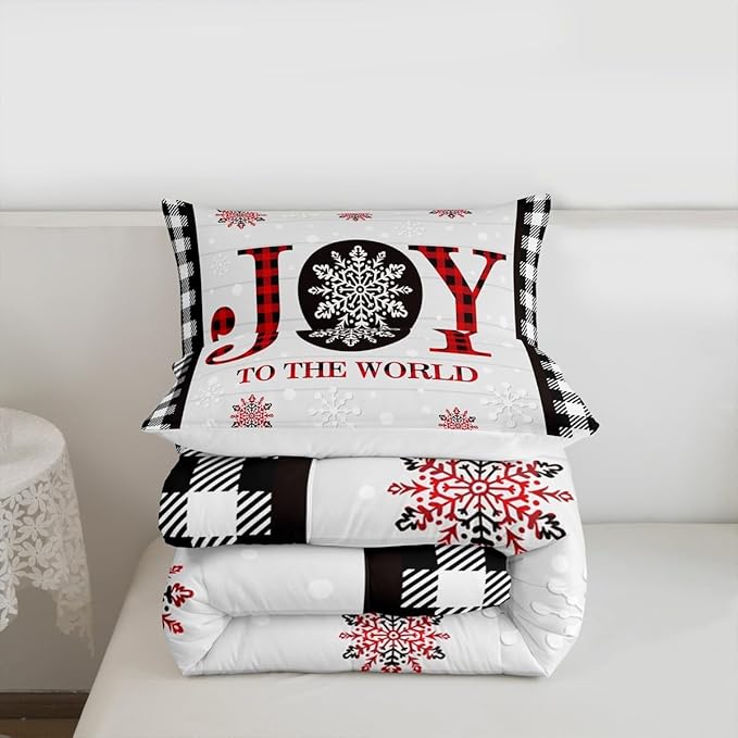 Christmas Snowflake Kids Comforter Set King Size,Cottage Plank Bedding,Girls Boys Adults Bedroom/Xmas Cabin Decor,Geometric Grids Stylish Down Comforter,Rustic Farmhouse Duvet Insert,2 Pillowcases