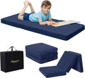 MeMoreCool Foldable Floor Mattress for Kids, Toddler Floor Nap Mat for Sleeping Daycare, Small Child Foldable Mattress Floor Bed, Trifold Futon Portable Tri Folding Mattress, Navy 75x25 Inch